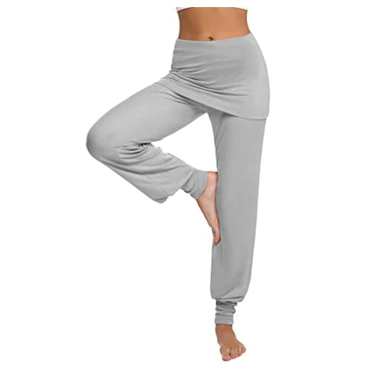 Terecey Pantalon Sarouel Femmes Taille Haute Pantalon de Yoga Femme pour Pilate Hippie Yoga Sport Danser avec Jupe Court Gris M