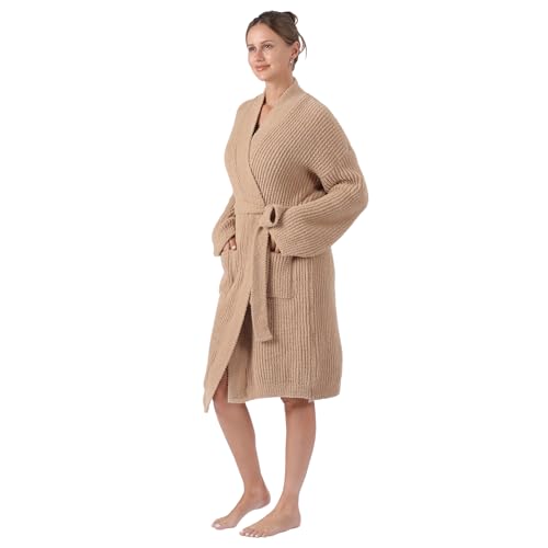 bearberry Cozy Robe Lightweight Soft Plush Robe Vertical Bar Hoodless Sleepwear Nightgown with Pockets for Women2
