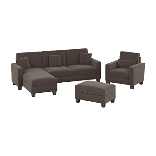 Image of Torque - Moscow 1 Seater + 4 Seater L Shape Fabric Sofa Set (Left Side, Dark Brown) with Ottoman for Living Room|Bedroom,Office,Home Furniture |1 Year Warranty