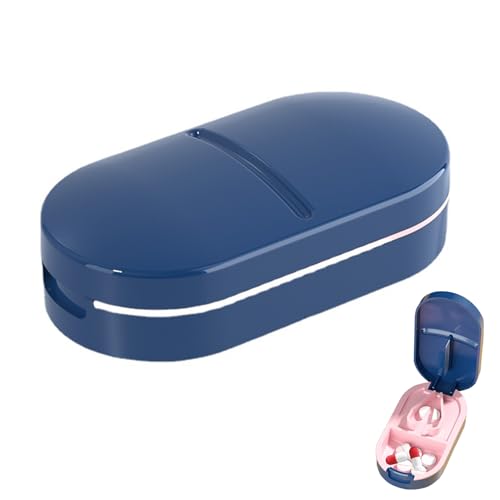Tablettenteiler,Tragbarer Tablettenspalter,Undurchsichtig Blau Medikamententeiler,Tablettenteiler Kostenlos mit Aufbewahrungsfach,Tablettenschneider für Alle Tabletten