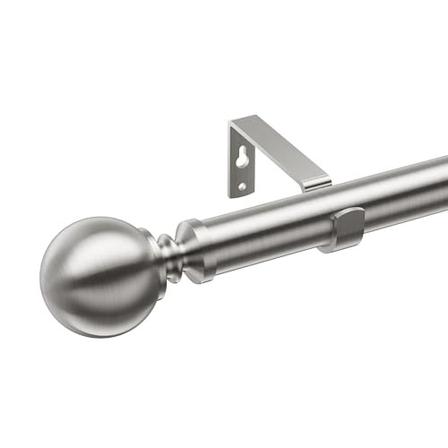 Plain Metal Ball Extendable Curtain Poles for Eyelet Curtain. Adjustable Heavy Duty Curtain Rods. Includes 60mm Ball Finials, Dia 25/28mm Rods, Brackets, Fittings. 120-210cm Brushed Nickel