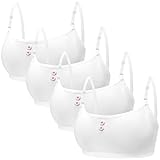 Sunvivid Paquete de 4 Sujetadores Deportivos para Niñas Adolescentes Algodón Tirantes Ajustable Reunido Ropa Interior para 10 a 14 años Pubertad Chica