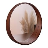 Marco de Madera de Decoración Redonda Espejo de Pared, Dormitorio Moderno Cuarto de Baño de Entrada de Ancho Labio Base Vanidad Espejo, Diámetro 20/24inch (Color : Walnut Color, Size : 60cm/24inch)