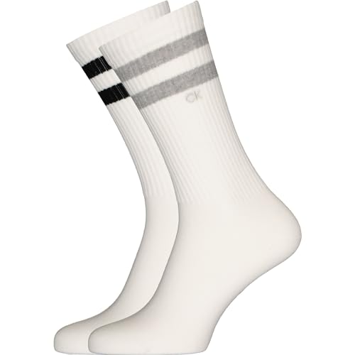 Calvin Klein Calvin Klein Stripes Casual Men's Crew Socks 2 pack, Chaussette Crew Pour des hommes, White, 39/42
