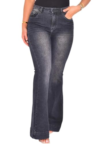 Image of Women's Flare High Waisted Bell Bottom Wide Leg Stretch Classic Denim Pants