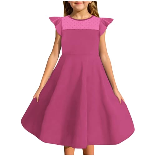 Girls Dressy Casual Dresses Summer Ruffle Sleeve Party Tank Dress Formal Trendy Polka Dot Print Swing Dress Vacation