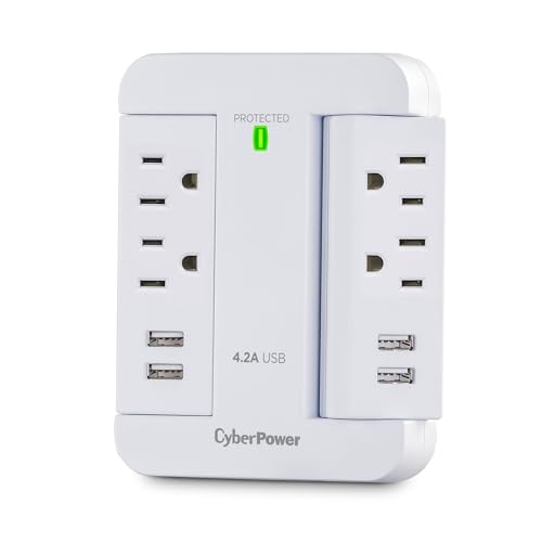 Image of CyberPower P4WSU Professional Surge Protector, 900J /125V, 4 Swivel Outlets, 4 USB Charge Ports, Wall Tap Design, White | 900J /125V, 4 Swivel Outlets, 4 USB Charge Ports, Wall Tap Design, White, UL Listed