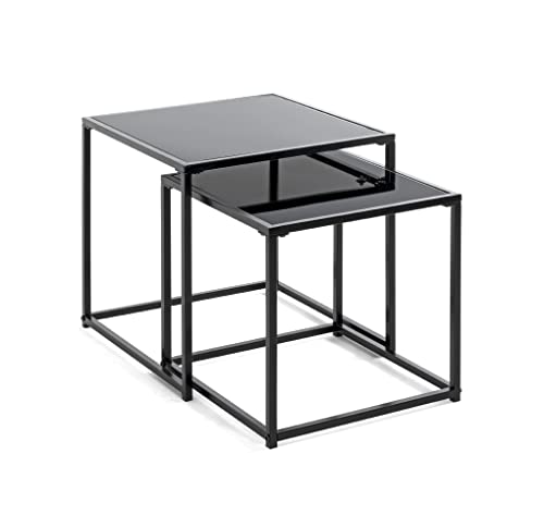 HAKU Möbel Beistelltisch 2er Set, Metall, schwarz, B 35 x T 35 x H 35 cm / B 40 x T 40 x H 40 cm