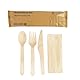 DeliUniq® 100 Holz-Besteckset – Gabel, Messer, Löffel & Serviette – umweltfreundliches nachhaltiges Besteck aus Birkenholz, Biologisch abbaubar, lebensmittelecht
