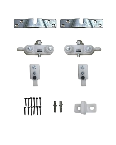 Kit para puerta corredera sin riel. Incluye 2 carros de deslizamiento, 2 topes superiores, 2 soportes de fijación sobre panel. Disponible en 2 cargas: 40 kg y 80 kg (capacidad de carga 80 kg)