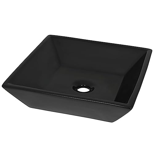 vidaXL Lavandino Quadrato in Ceramica Nero ad Incasso Lavabo Lavello per Bagno