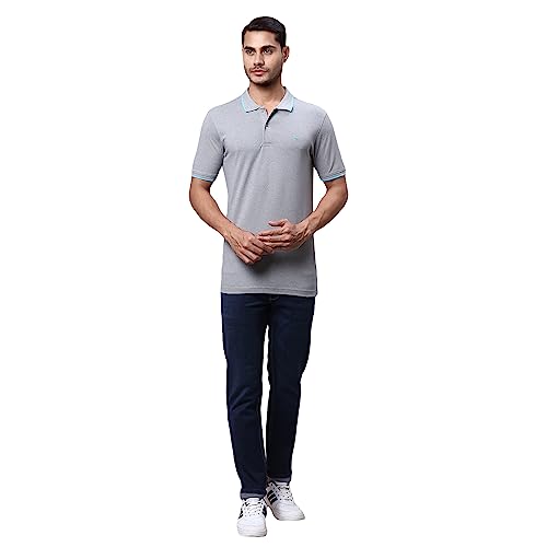 Image of Park Avenue Men's Cotton Polyester Blend Solid Pattern Slim Fit Rib Collar Polo Neck Half Sleeve Casual T-Shirt