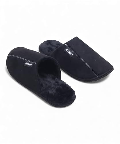 Image of SVAAR Men's Warm Winter Slippers, Cozy Fur Flip Flop Slip-On House Shoes, Indoor Bedroom Slides & Closed-Toe Home Clogs Sandals