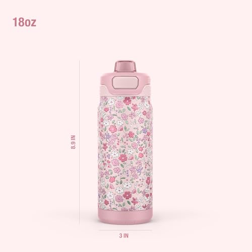 Image of ZULU Powerfill Pro 18oz Kids Stainless Steel Water Bottle with Quick Fill Lid, Triple Wall Vacuum Insulated, Leak Proof Locking Lid, Sip & Chug, Reusable, BPA Free, Dishwasher Safe, Flower Crown