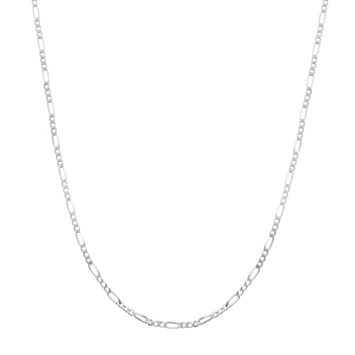 I JUELS ; LIVE THE EMOTIONS 925 Sterling Silver 2MM Italian Silver Figaro 22" Chain for Men and Women - IJSC013