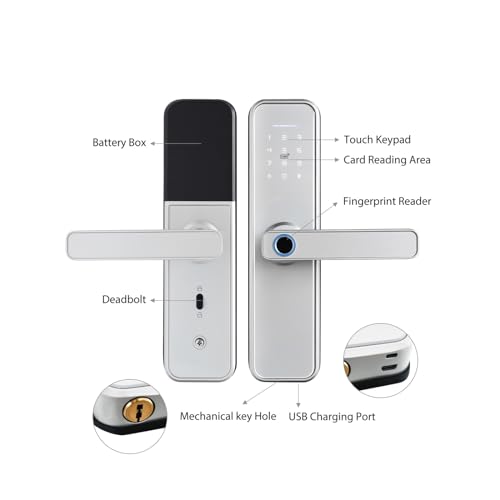 Serrure connectée X5 WiFi argent avec empreinte biométrique, code et lecteur RFID - 6