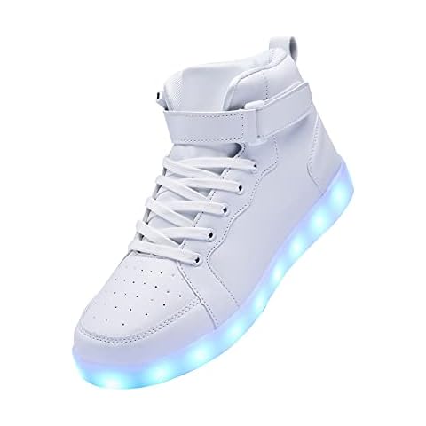 PYYIQI Led Light Up Shoes for Kids High Top Sneakers for Boys Girls Hip-Hop Dancing Shoes for Halloween Christmas Party with USB Charging White 34 Cover