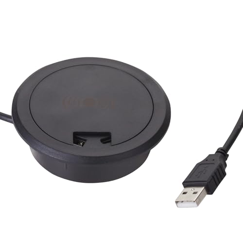 Cargador inalámbrico SOTECH WLC-03 Negro Ø 73mm Cargador de Escritorio USB sin Fuente de alimentación para instalación en Muebles Cargador de inducción para teléfonos habilitados para Qi