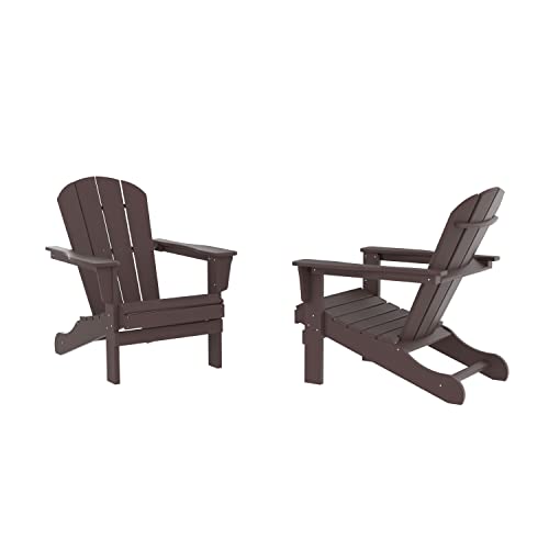 Justone Set Of 2 Folding Adirondack Chair Patio Chair Lawn Chair Outdoor Adirondack Chairs Weather Resistant For Patio Deck Garden, Backyard Deck, Fire Pit - Brown #TOP3