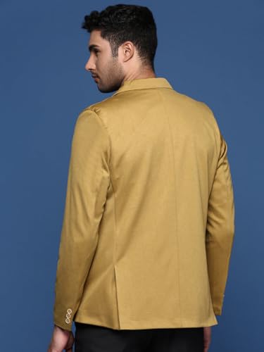 Image of SHOWOFFFF Men Solid Single Breasted Casual Blazer | Notched Lapel Full Sleeves Cotton Blazer for Mens | Slim Fit Regular Length Blazer for Men's