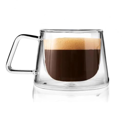 Image of ANKUL Heat Resistant Double Wall Glass Coffee Mugs Set of 2 Clear Insulated Coffee Glass, Cappuccino Cups, Latte Cups, Beverage Glasses (2, FloatGlass)