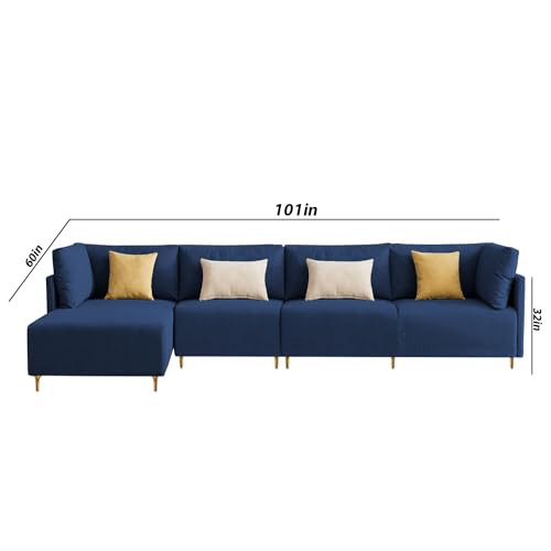 Image of Carina LHS 6 Seater L Shape Sofa Set for Living Room (Blue Fabric) Premium Fabric Sofa