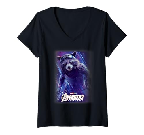 Womens Marvel Avengers Endgame Rocket Raccoon Galactic Space Poster V-Neck T-Shirt