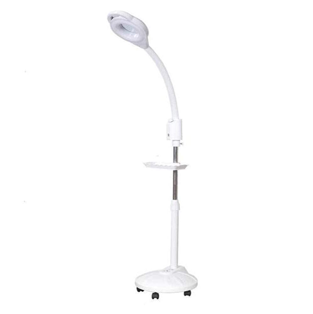 Aioneer Facial Magnifying Glass Floor Lamp - 5 Wheel Rolling Base Reading Magnifier Light With Gooseneck - For Professional Tasks And Crafts -White A/A Interesting