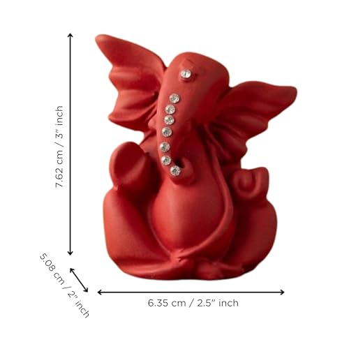 Image of eCraftIndia Red Ganesha Statue | Lord Ganesha Idol for Home Decor Car Dashboard | Ganesh Ganpati Murti Gift for Diwali Housewarming Birthday