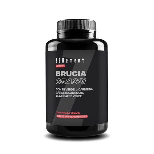 Integratore Brucia Grassi, 120 capsule - Termogenico, Drenante, Energizzante - con Tè Verde, L-Carnitina, Garcinia Cambogia, CLA e Caffé Verde - Vegan, Senza Glutine