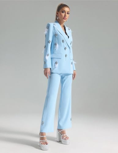 BELLA BARNETT Blue Womens Suits 2 Piece Set Diamond Blazer Set Casual 2 Piece Set3
