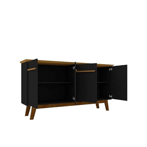 Manhattan Comfort Yonkers 62.99 Sideboard With Solid Wood Legs And 2 Cabinets, Black/Cinnamon #TOP3