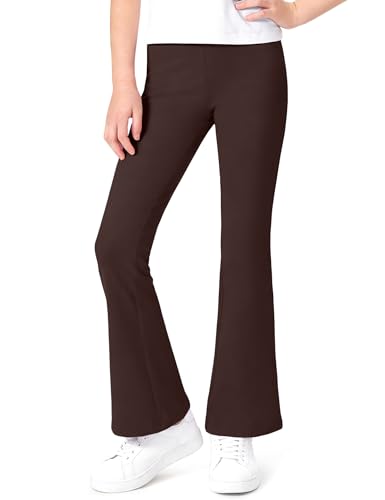 Auranso Girls Flare Leggings School Uniform Pants Cotton Kids Bell Bottoms Stretchy Casual Clothes for Teen Girl 9-10 Years Brown