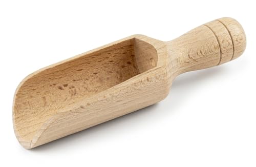 BICB 1PC Natural European Beechwood Scoop, 5.5-Inch - Multipurpose Small Wooden Spoon for Flour, Sugar, Coffee & Bath Salts - Durable Kitchen & Laundry Canister Scoop