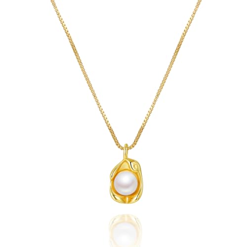 Elegant Gold Pearl Necklaces for Women,14k Gold Plated Dainty Necklace Simple Pearl Drop Single Charm Pendant Necklace Women's Jewelry Friend Birthday Gifts Gold Jewelry for Women