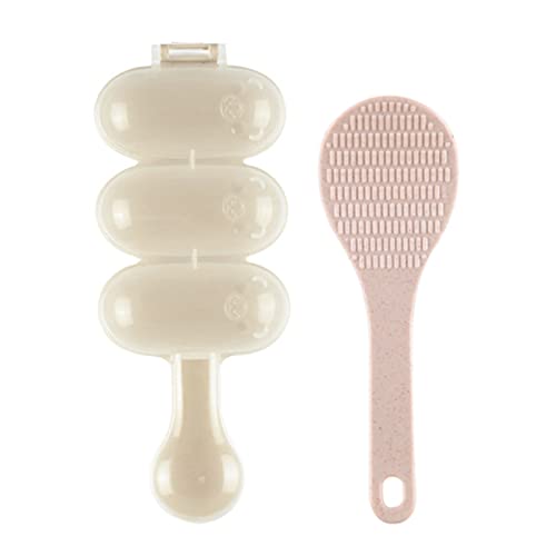 Image of Rice Ball Mould Shaker Onigiri Mold Ball Shaped Kitchen Tools Shakers for Shake DIY Lunch with a Mini Rice Paddle (Beige), 18.5x7cm