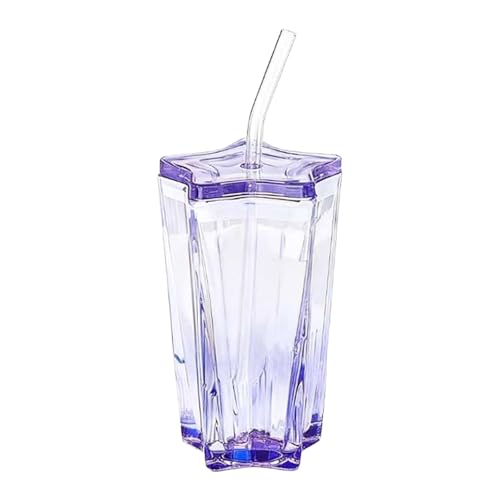 YWJLQH Vaso de Cristal Copa para Té Agua Café Pajilla Tapa Reutilizable Material Resistente Adecuado para Hogar Oficina Espacios Modernos, PÚrpura, Individual