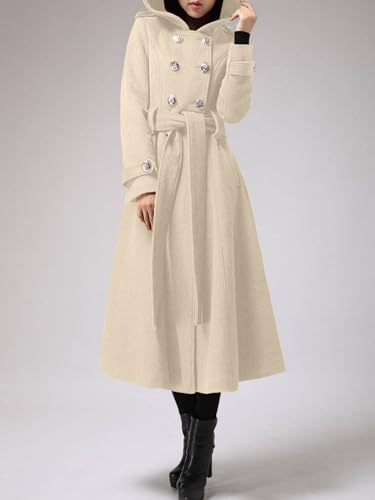Cicy Bell Womens Long Double-Breasted Hooded Coat Winter Warm Wool Trench Coat with Belts4