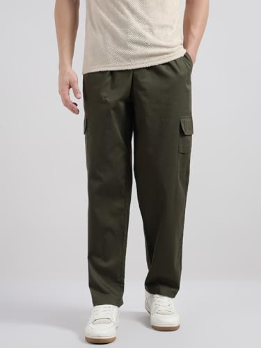 Image of Veirdo Pure Cotton Baggy Fit Regular Length Mid Rise 4 Pocket Cargos for Men (Colors: Black, Olive, Grey, Brown & Navy)