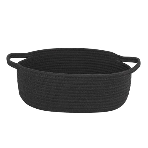 WILLITAT Small Basket for Gifts Empty Woven Cotton Rope Gift Basket Cute Kids Dog Cat Toy Bin Box Baby Nursery Organizer Decorative Storage Bin for Shelves Easter Home Decor 13x9x5 Black