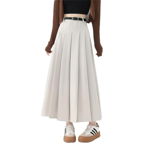 Women's Solid Retro High-Waisted Loose Korean-Style Swinging Midi Mini A-Line Skirt