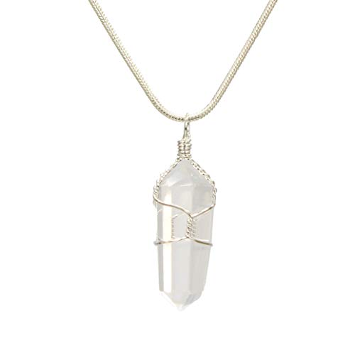 ~ BUY Any 2 Get 1 FREE ~ Genuine Premium Quality Healing Wire Wrapped Gemstone Point Pendant Necklace - Amethyst, Bloodstone, Carnelian, Clear quartz, Rose quartz, Sodalite, Tiger eye (quartz)