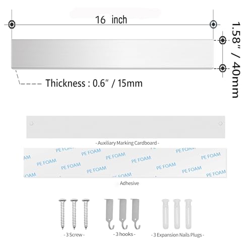 Tysonir 16 Inch Stainless Steel Magnetic Knife Holder for Wall, Strong and Secure Magnetic Knife Rack for Metal Kitchen Utensils, Wall or Fridge Holder Tool Holder,Silver