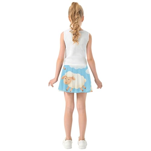 Joisal Cute Cartoon Sheep Light Blue Toddlers Tennis Skirts Print Athletic Shorts for Girls Skorts Pleated Skort 4t4