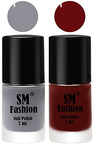 Image of Long Lasting Nail Polish | Nail Paint Combo 7 ml Each) - Set of 2 Gray-Wine Red