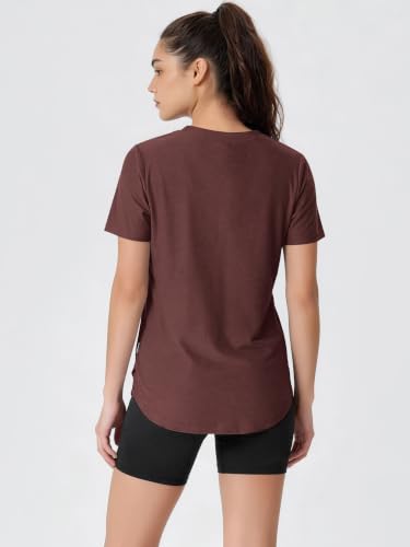 Image of ODODOS Women's Short Sleeve Performance V-Neck Tunic Tops, Ultra Soft odSTRATUM Tech Tee, Side Slit Relaxed T-Shirts