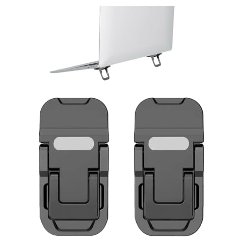 Image of CERLINK Portable Invisible Laptop Riser Stand | 2pcs Self-Adhesive Folding Alloy Metal Desk Feet for MacBook, Lenovo, HP, Dell & Tablets (Black)