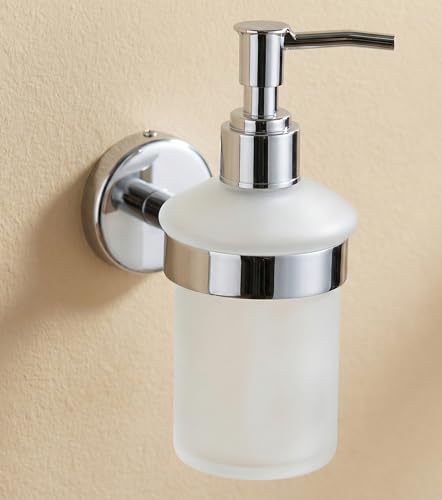 Image of Premium Stainless Steel Wall Mounted Liquid Soap Dispenser for Bathroom & Kitchen - Matte Black Finish, Rustproof, Reusable Soap Pump with Level Indicator Window (Round 304)