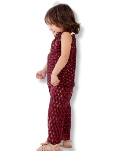 Image of Baby Girls Maroon Cotton Top Pant Set for Ages 1-4 Years. Stylish, Comfortable Kids Outfit For Summer, Parties & Everyday Wear