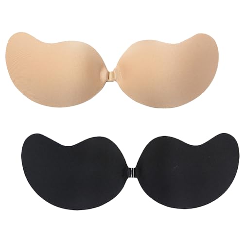 2 PCS Stick On Bras, Invisible Mango-Shaped Strapless Push Up Bra, Breathable Skin-Friendly Sticky Bras, Reusable Adhesive Bras for Wedding, Party, Beach, Low Cut, Backless Dresses